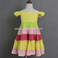 Wholesale Cotton linen fabric rainbow color baby girl dresses